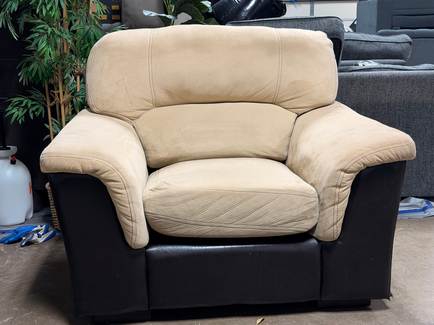 3-Piece Beige & Espresso Living Room Set – Sofa, Loveseat & Chair