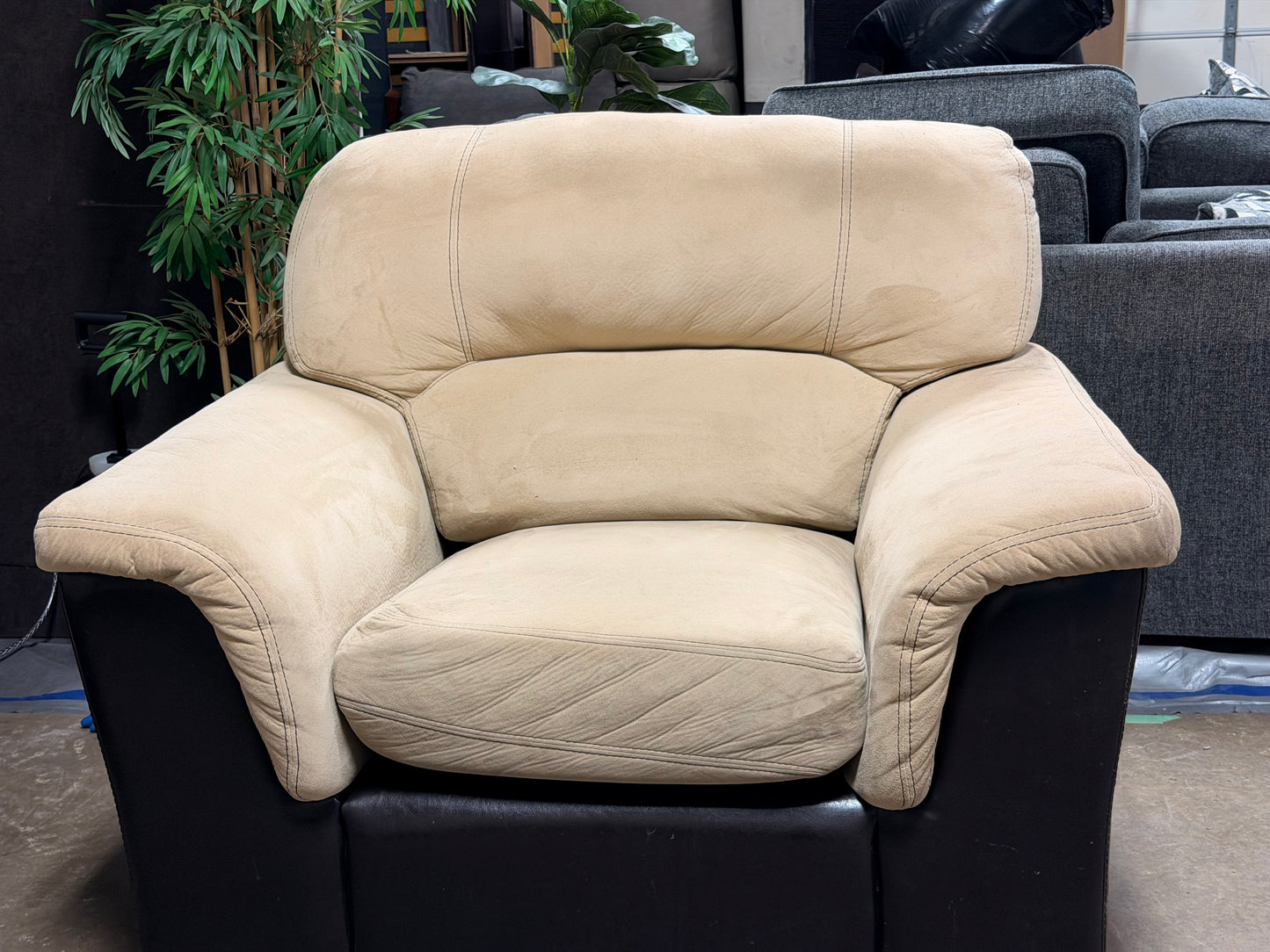 3-Piece Beige & Espresso Living Room Set – Sofa, Loveseat & Chair