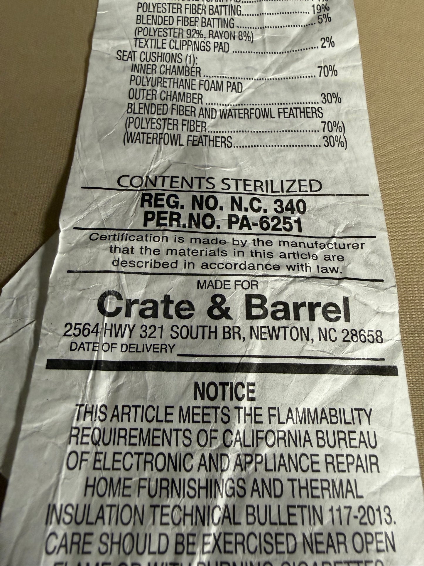 Crate & Barrel Reversible Grey Sectional (Delivery)