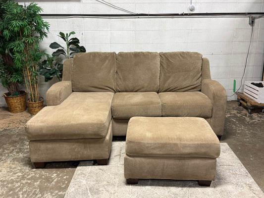 Beige Sectional Couch w/ Ottoman