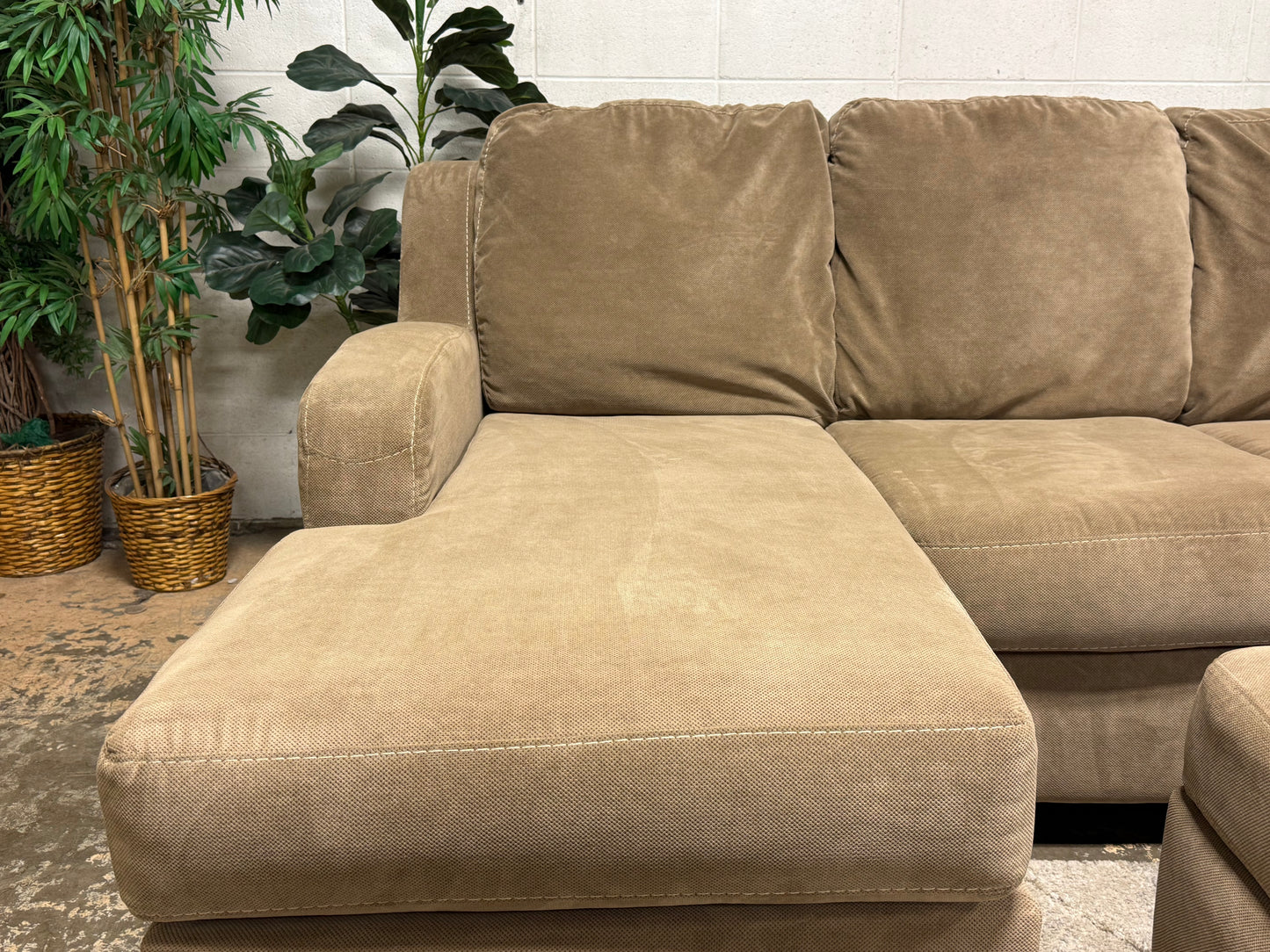 Beige Sectional Couch w/ Ottoman